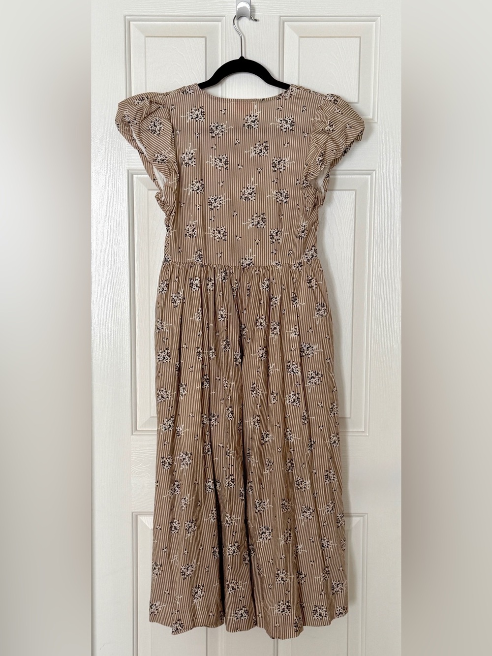 Entro Smocked Tied-Front 100% Cotton Smocked Floral Midi Dress L Cottagecore - Picture 4 of 10